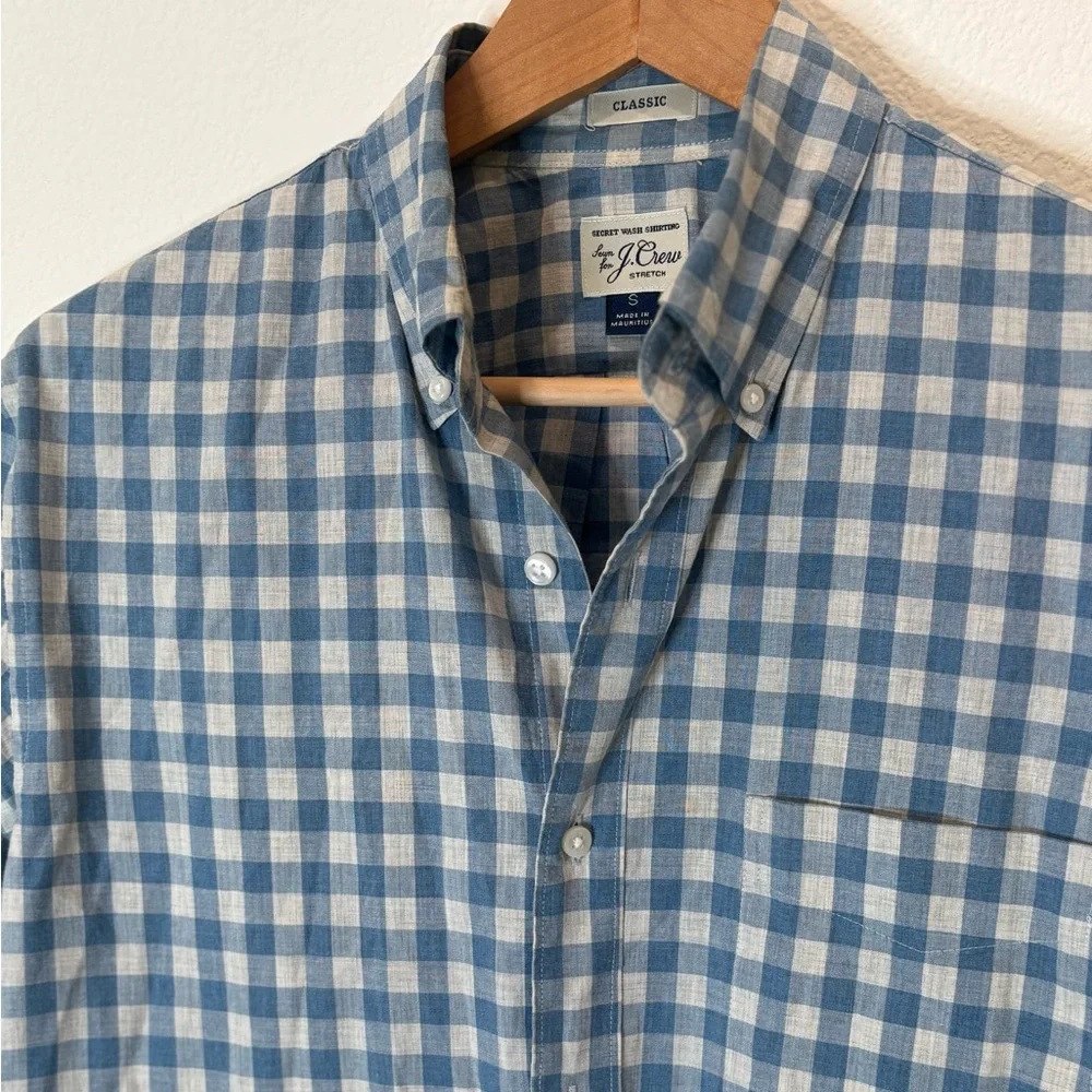 J Crew Mens Gingham Button Up‎ Shirt Size L Blue Long Sleeve Collared